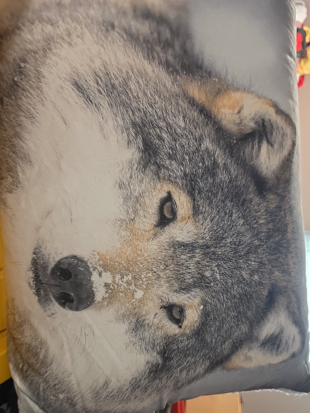 Gray and White Wolf Print Decorative Pillow Cover